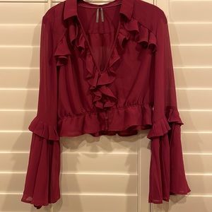 Magenta ruffle long sleeve blouse